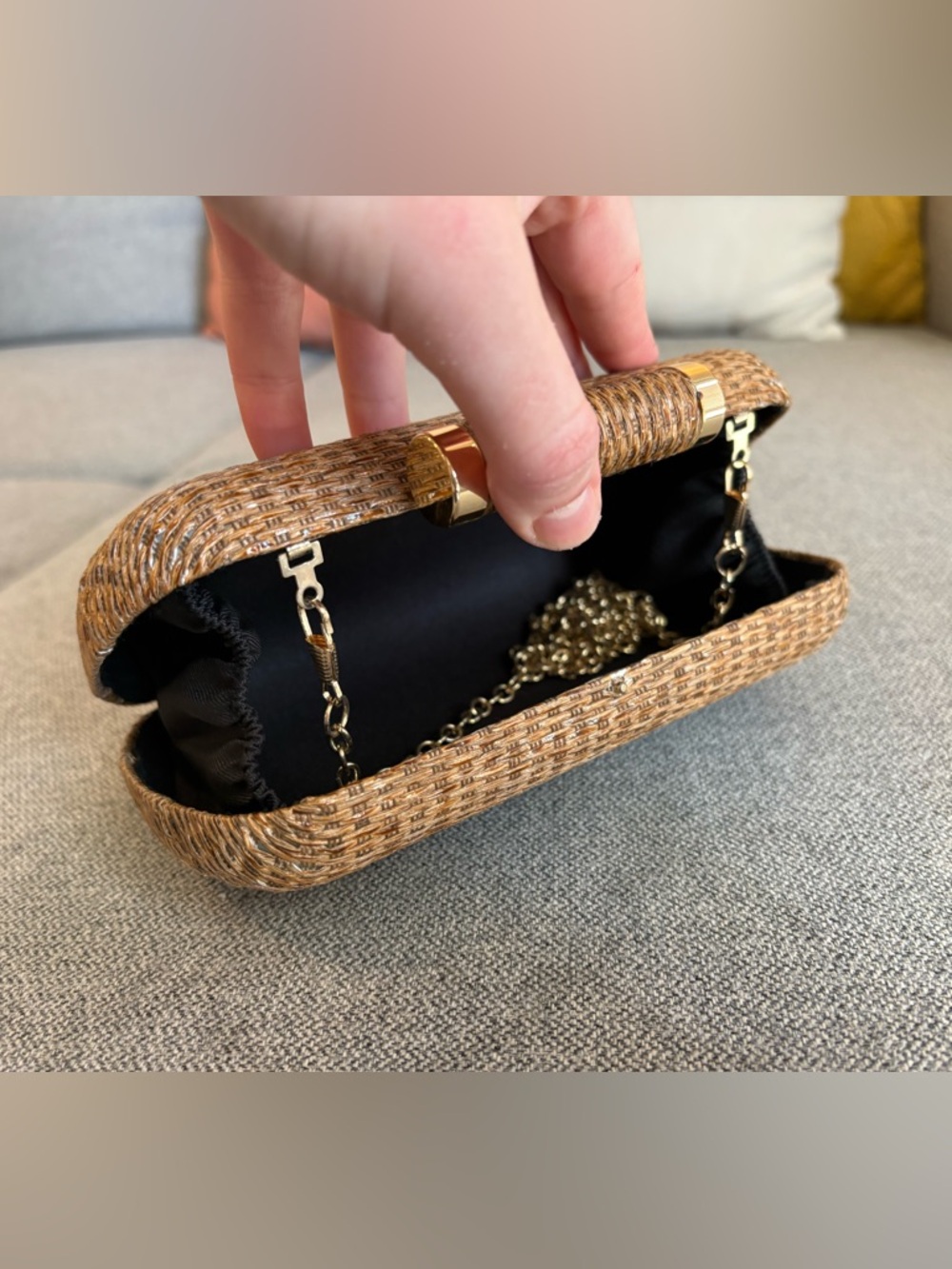 Woven Clutch Crossbody Purse Party Summer Beach Vacation Festival Bag Gold Chain - Picture 7 of 15